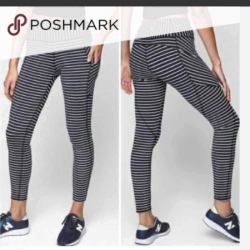 Athleta Stripe Contender Blue (looks black) Tights - Medium